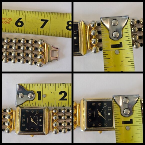 VTG 90s JOAN RIVERS Gold Tone Beaded Watch Bracelet NEEDS BATTERY Classic‎ Black - Picture 10 of 11